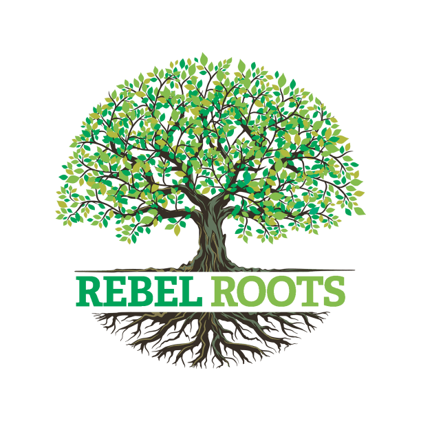 Rebel Roots Tree logo Green Text